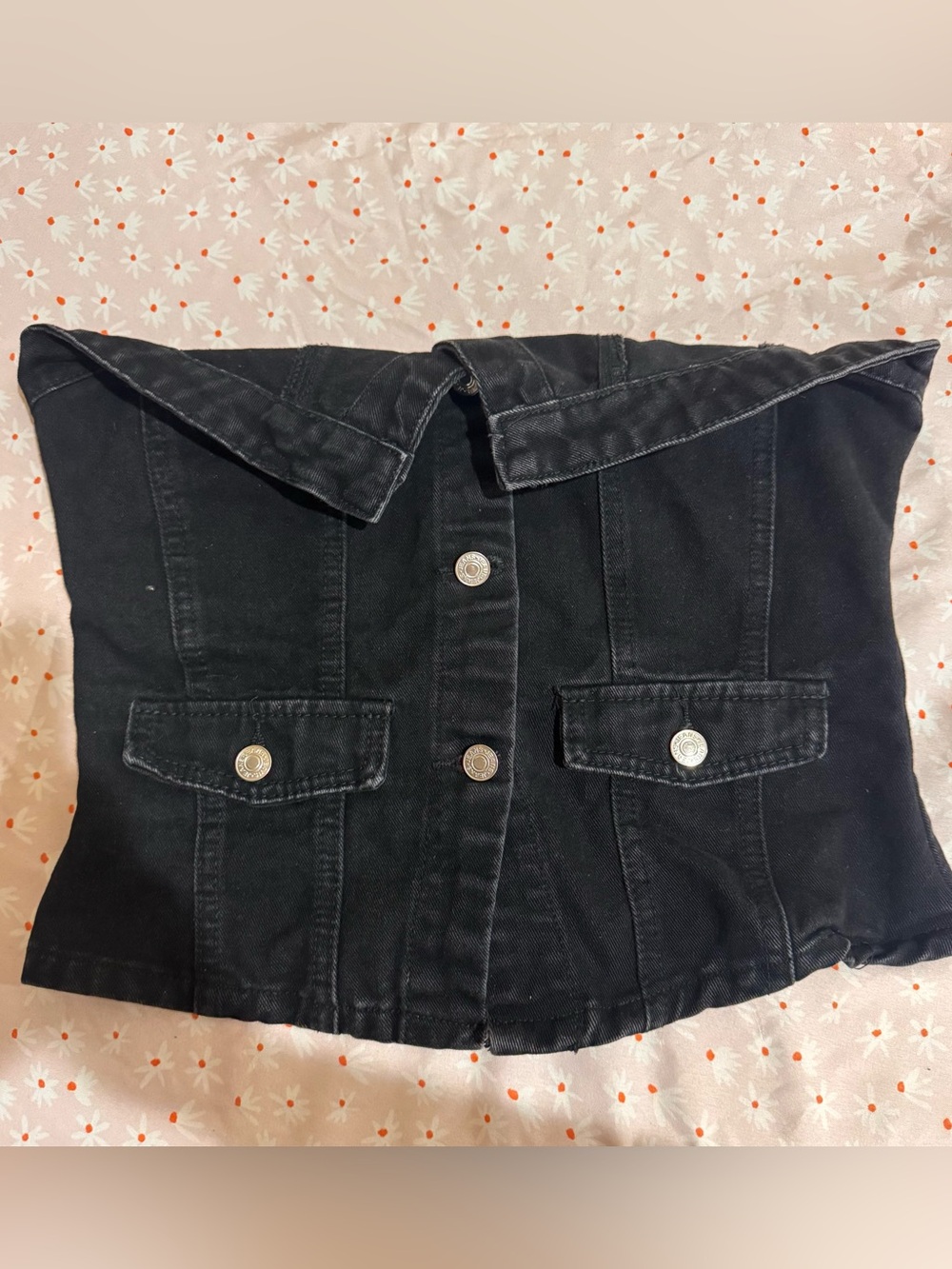 Black Strapless Denim Corset Top